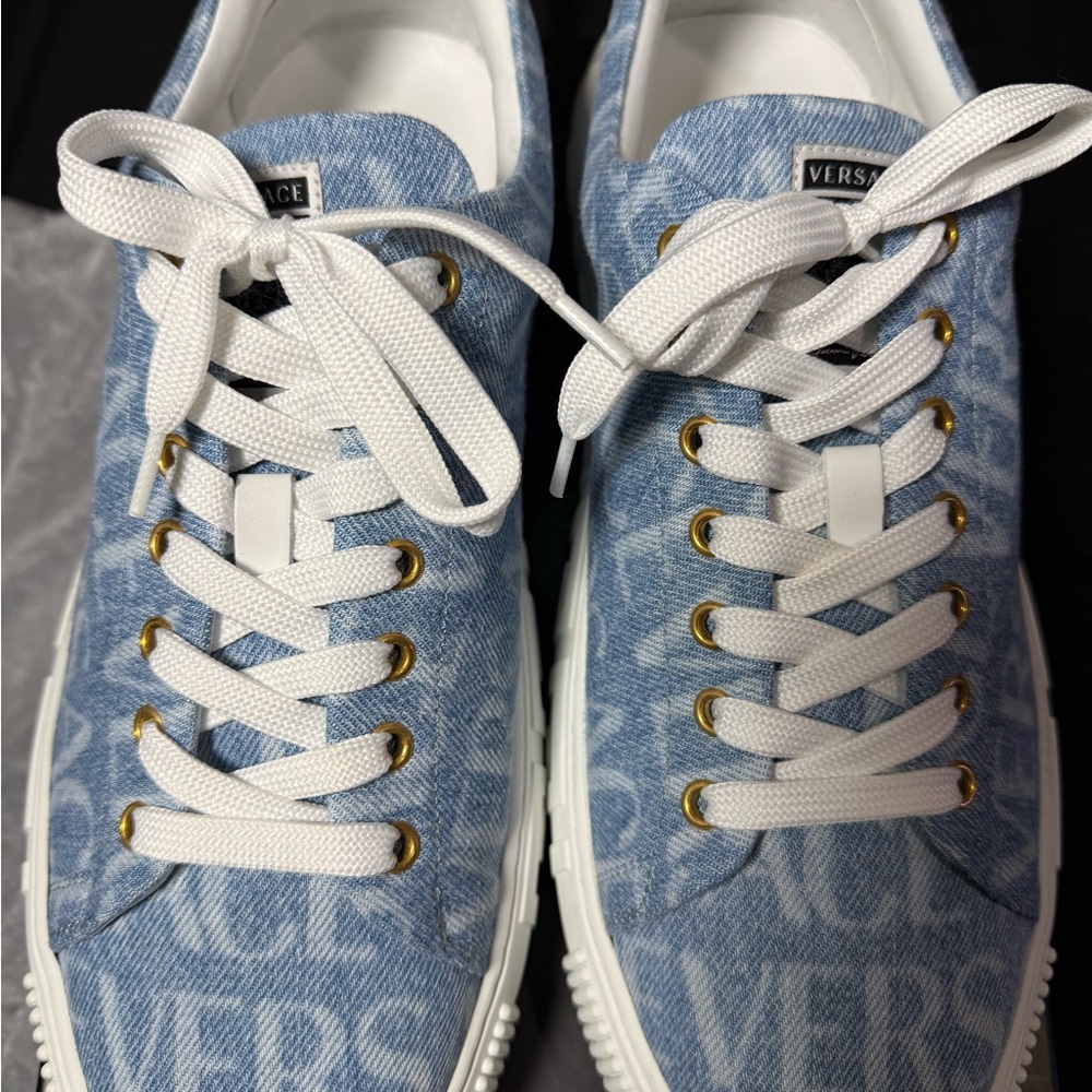 Versace Denim Blue and White Sneakers